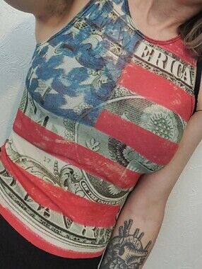 In Touch Mesh Red, White & Blue American Flag Graphic Tank